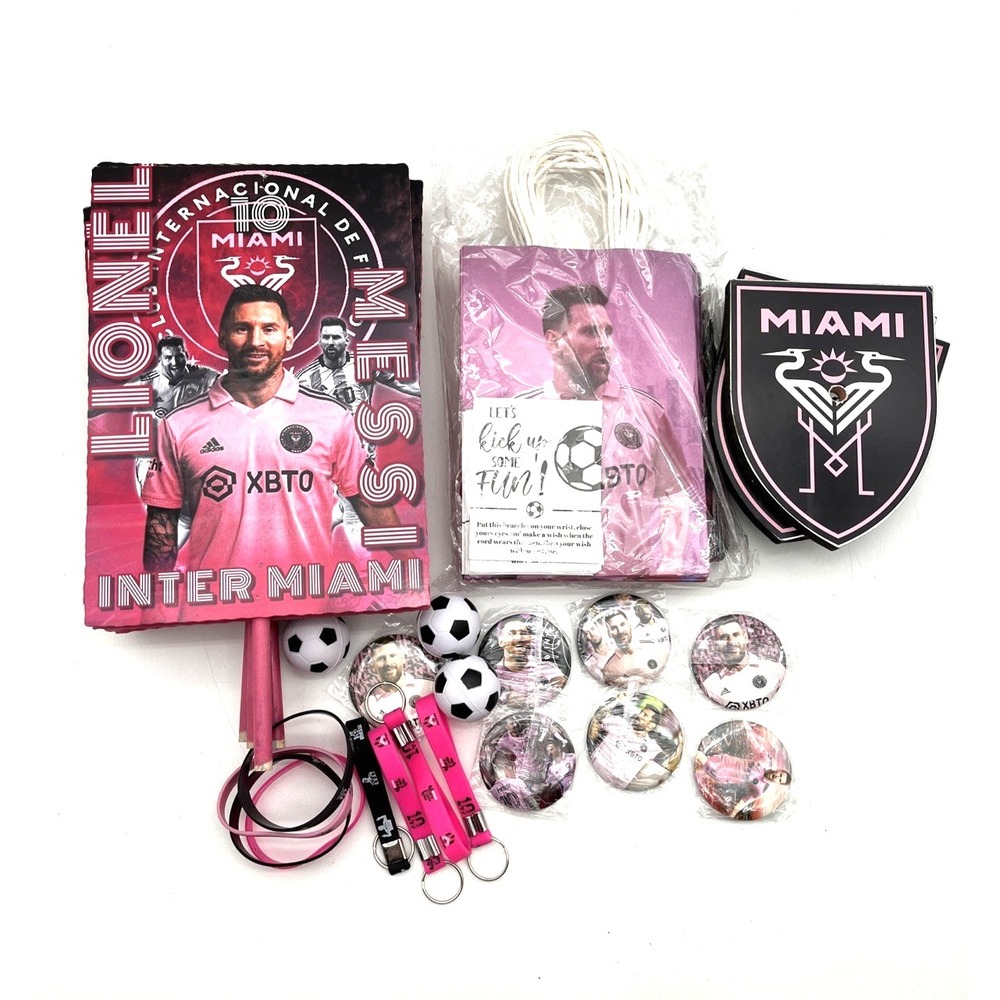 Lionel Messi Inter Miami Party Supplies Kit Bags Signs‎ Bracelets Pins